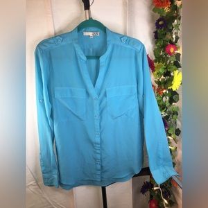 Harve Benard | Women’s Blue Button Down Blouse Top
